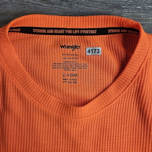 Wrangler Workwear Men's XL Waffle Print Thermal Long Sleeve XL Bright Orange - Picture 2 of 8